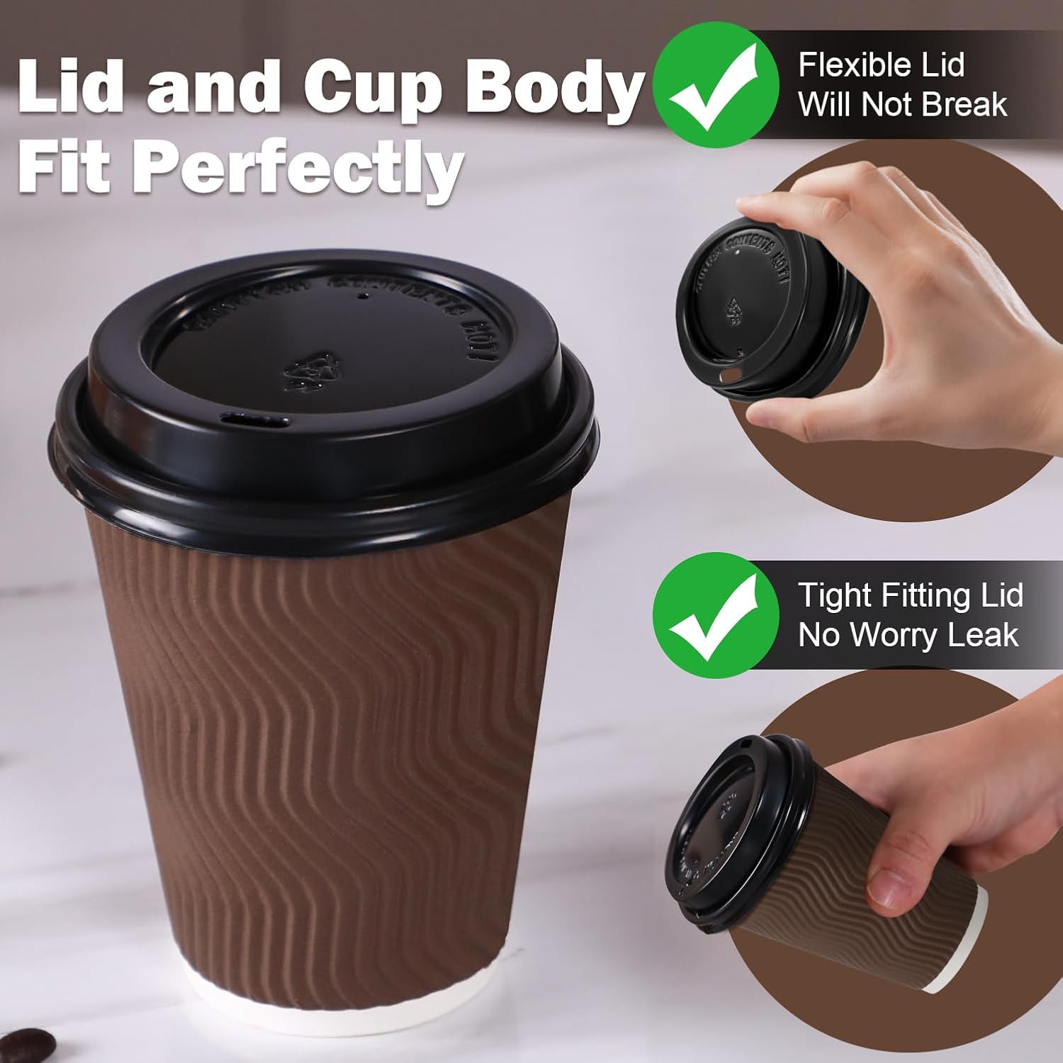 12 oz Disposable Coffee Cups with Lids, To Go Paper Coffee Cups with Lids, Insulated Hot Cups for Hot or Cold Beverages - Image 4