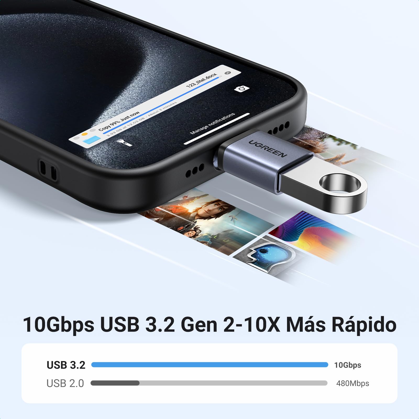 UGREEN Adaptador USB a Tipo C 3.2 10Gbs 2 Piezas Macho a Hembra Conversor USB C OTG Thunderbolt 3