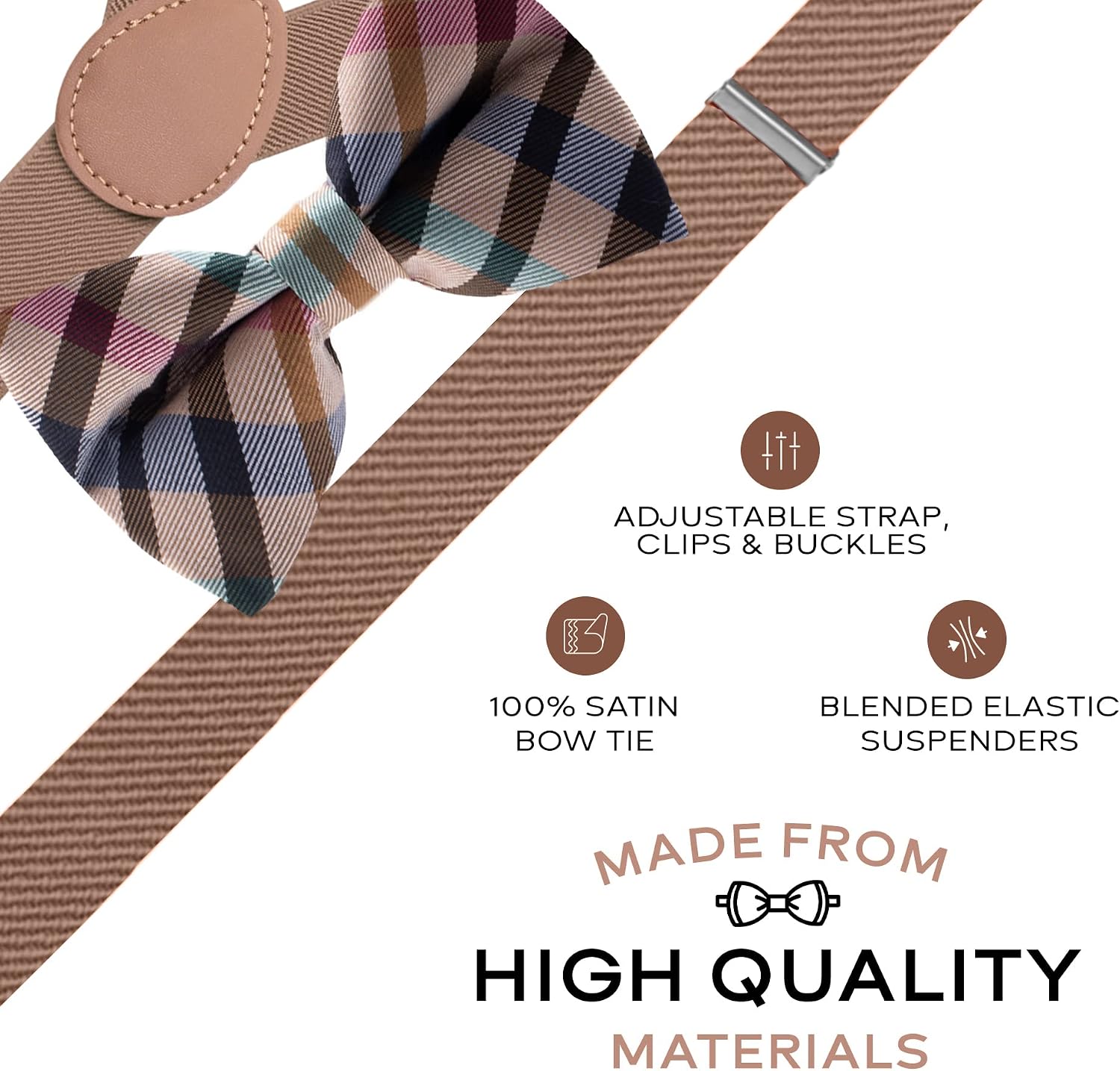 Man of Men - Bowtie & Suspender Set - Checkered Bow Ties and Solid Color Suspenders