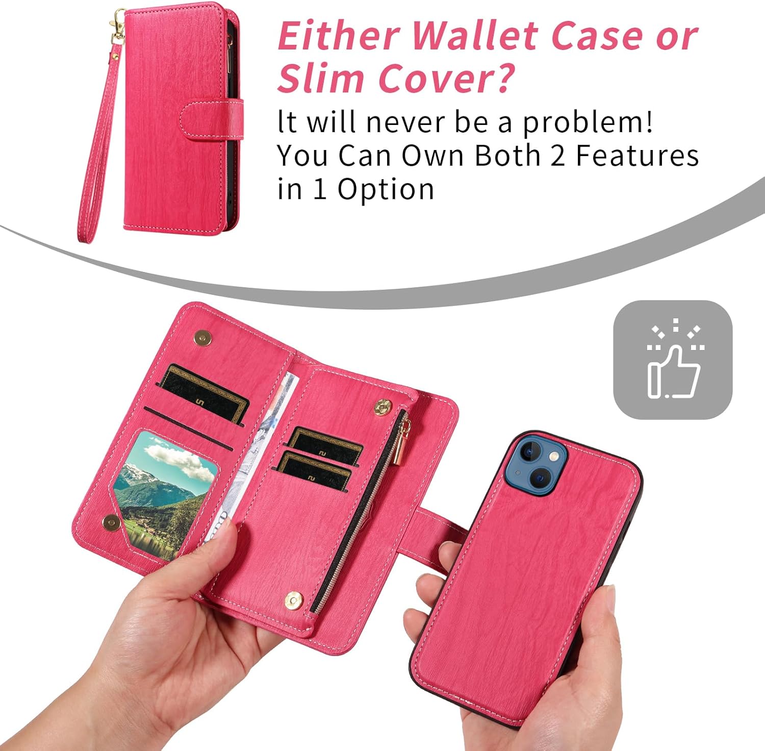 Asuwish Phone Case for iPhone 13 Mini 5.4 inch Zipper Wallet Magnetic Cell Cover with Tempered Glass Screen Protector Strap Card Holder iPhone13mini i-Phone 13minicase i iPhone13 13mini Women Rose Red