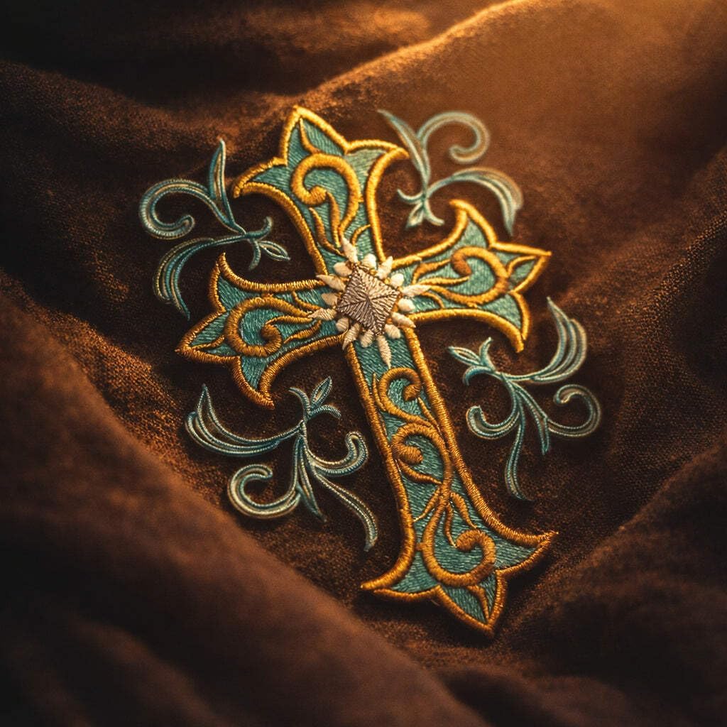 [Custom] Holy Sacred Cross with Nature's Bounty [Cross and Filigree Swirls] Embroidery Iron On/Sew Patch [7" x 4.7"][Made in USA]