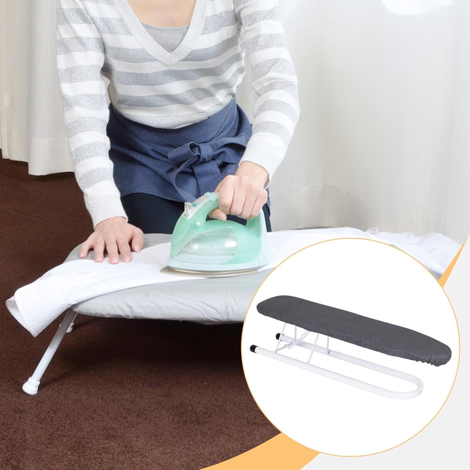 Foldable Ironing Board, Space Saving, Ideal for Home Travel, with Cuff and Collar Management, Tabletop Ironing Board, Portable, Black