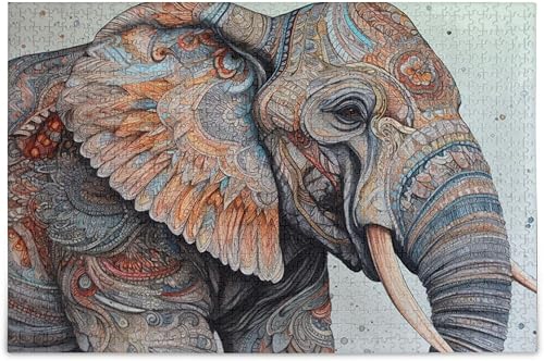 ZENWAWA Rompecabezas de madera de 1000 piezas con estampado de elefante de tótem, Zcon bolsa de almacenamiento con partición del alfabeto, fácil de