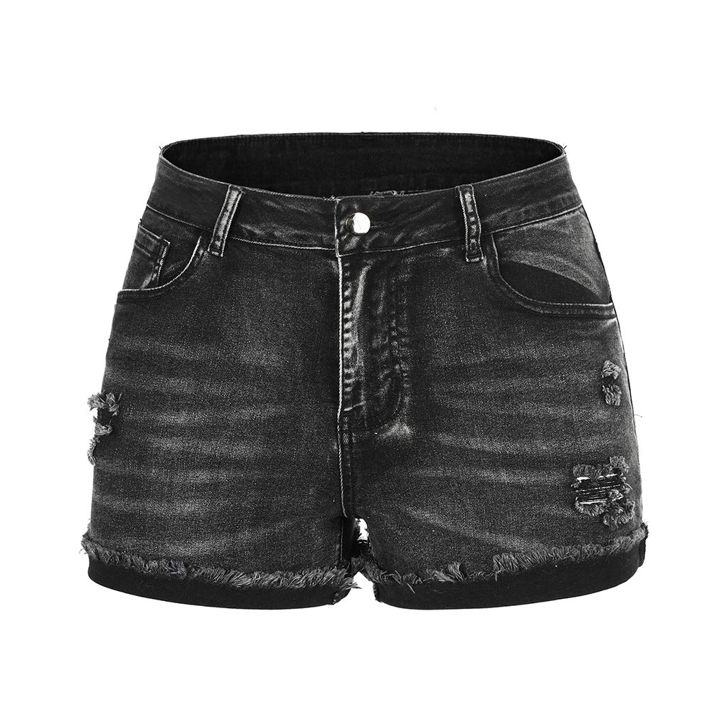 THUNDER STAR Women's Denim Bermuda Shorts - Mid Rise Knee Length Raw Hem Jean Shorts - View #4