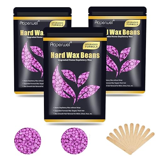 Auperwel Cuentas de cera para depilación, fórmula mejorada de 10.5 onzas, granos de cera dura sin dolor para cara, recambio de bikini brasileño de