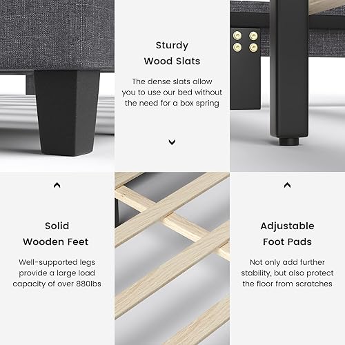 Miniatura 3 de KOMFOTT Base de cama tapizada tamaño individual con almacenamiento otomano, base de colchón moderna con cabecero copetudo con botones, base de cama