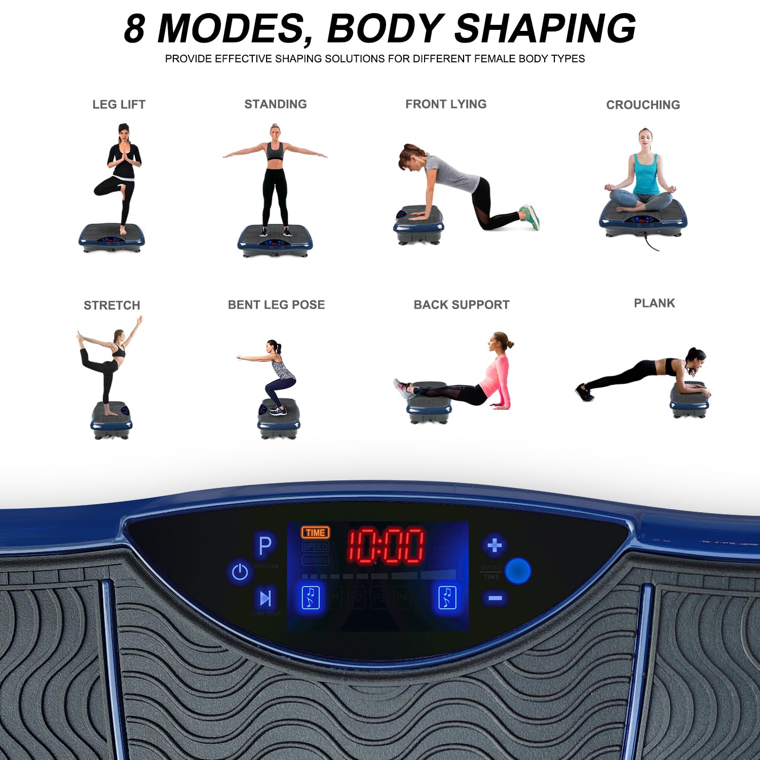 Piastra vibrante per allenamento di tutto il corpo, perdita di peso e fitness a casa con altoparlante Bluetooth, corda di resistenza, telecomando, 180 livelli, 5 programmi