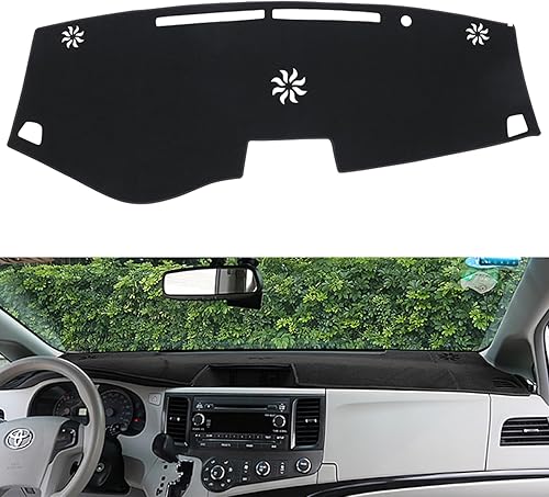 Miniatura 10 de Cubierta de salpicadero compatible con Toyota Sienna 2004 2005 2006 2007 2008 2009 2010 cubierta protectora de tablero (negro)