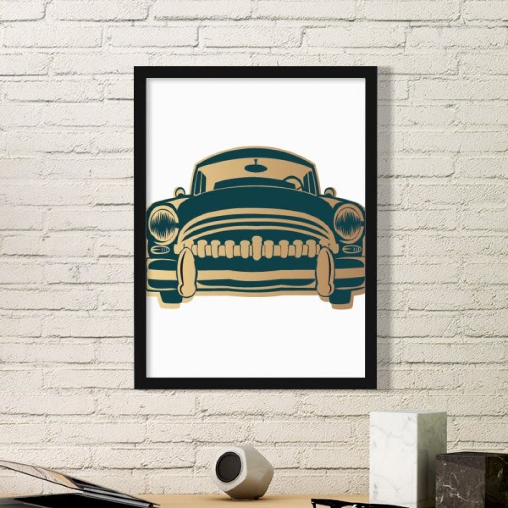 Cadre photo rectangle bois noir art peinture voiture classique vert décoration