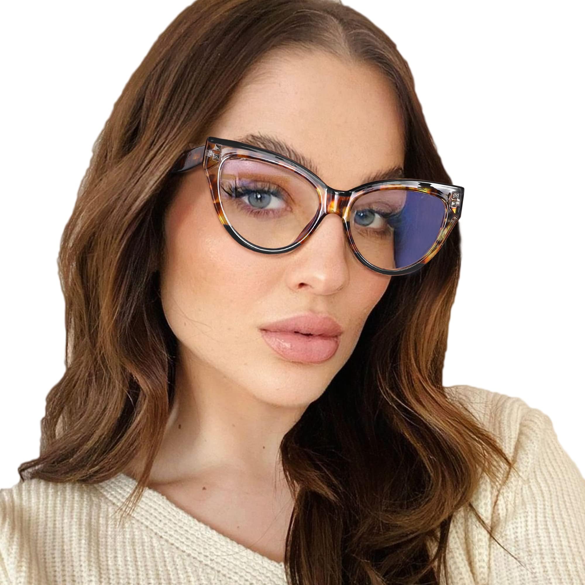 Stylish Blue Light Glasses Non Prescription Frames for Women Cat Eye Fake Glasses Computer Glasses Anti Glare & UV
