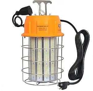 250W LED Temporary Work Light, Portable Hanging Work Construction Light,5000K 35,000 Lumens Light with Stainless Steel Shield and Hook,for Indoor Mine Job Site Lighting, Plug and Play