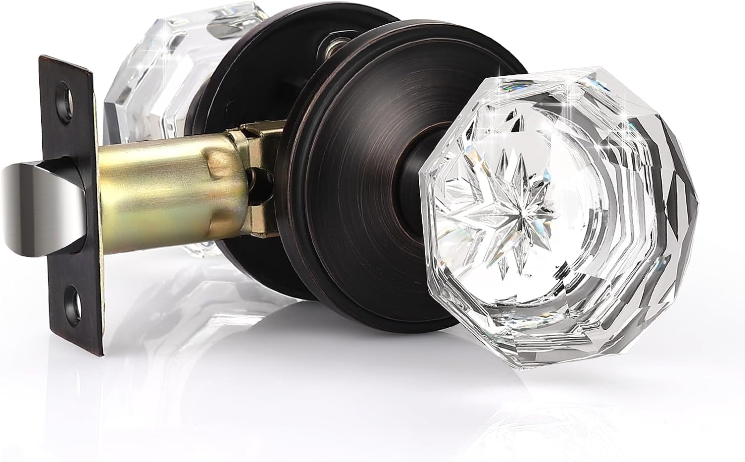 KNOBWELL 3 Pack Providence Octagon Crystal Glass Door Knob Set with Victorian Plate Rosettes in Oil Rubbed Bronze Passage Hall/Closet