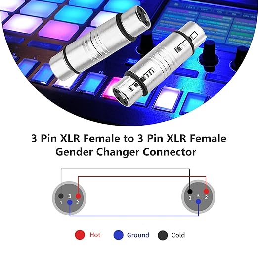 Convertidor de género XLR Hembra a 3 Pines - Paquete de 2 Compatible Micrófono Mezclador miniatura 3