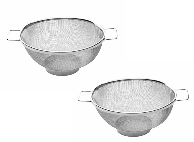 SignoraWare Kitchen Tools Food Grade Colander/Fruit/Vegetable/Rice/Pasta Multipurpose Straining Basket with Heavy Gauge(3 mm) Wire Handle and Stainless Steel Single MESH No. 11 (Dia 28 cm) Set/2