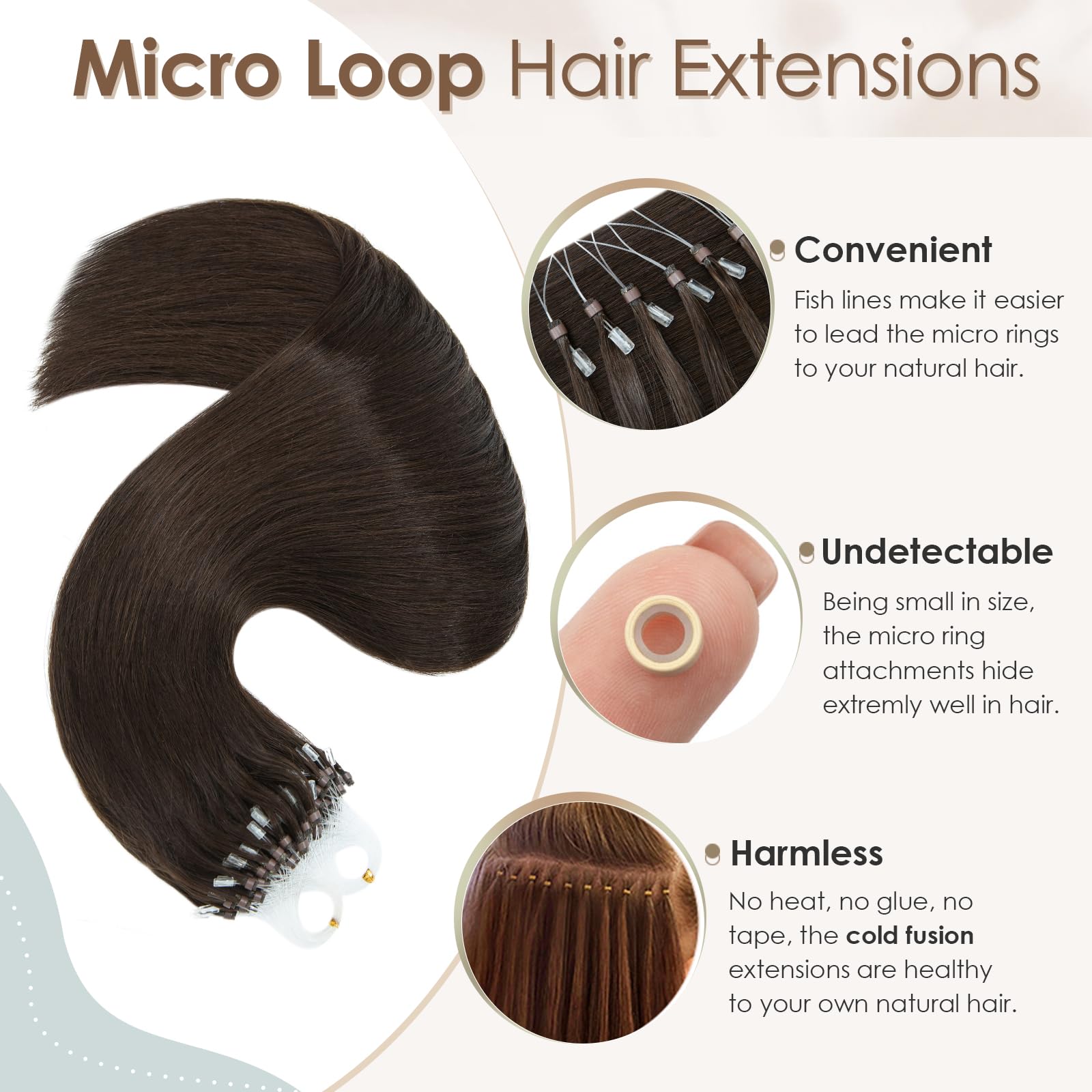 Elailite Micro Loop Hair Extensions Real Human Hair 1g 50 Strands - Image 2