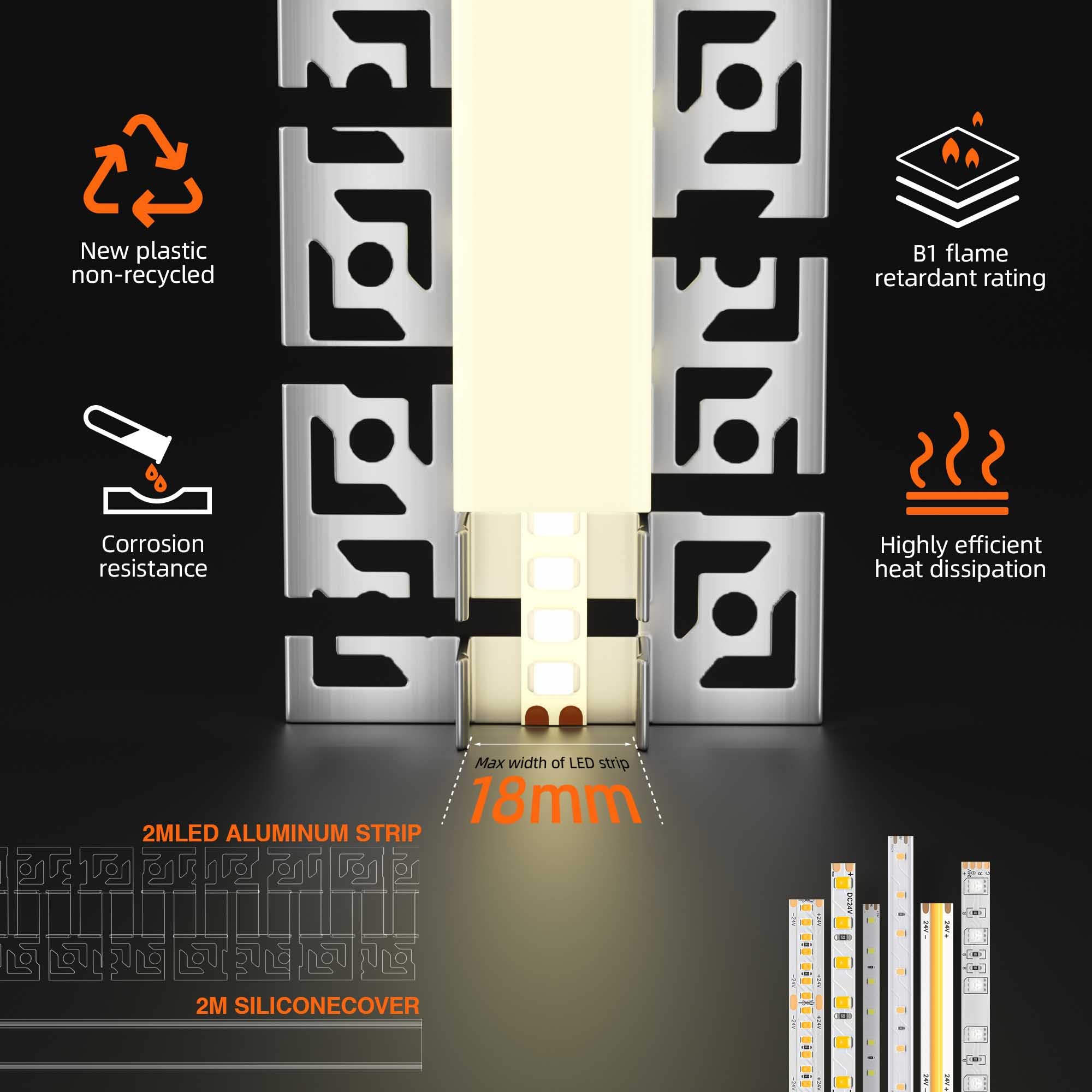 LED Fliesenprofil flexibel 2m × 12 – Biegsames LED Aluminium Profil Trockenbau Unterputzprofil 60x12.5mm für Streifen bis 18mm – Gipskarton Einbauprofil für Decke & Wand Kurven Lichtlinie