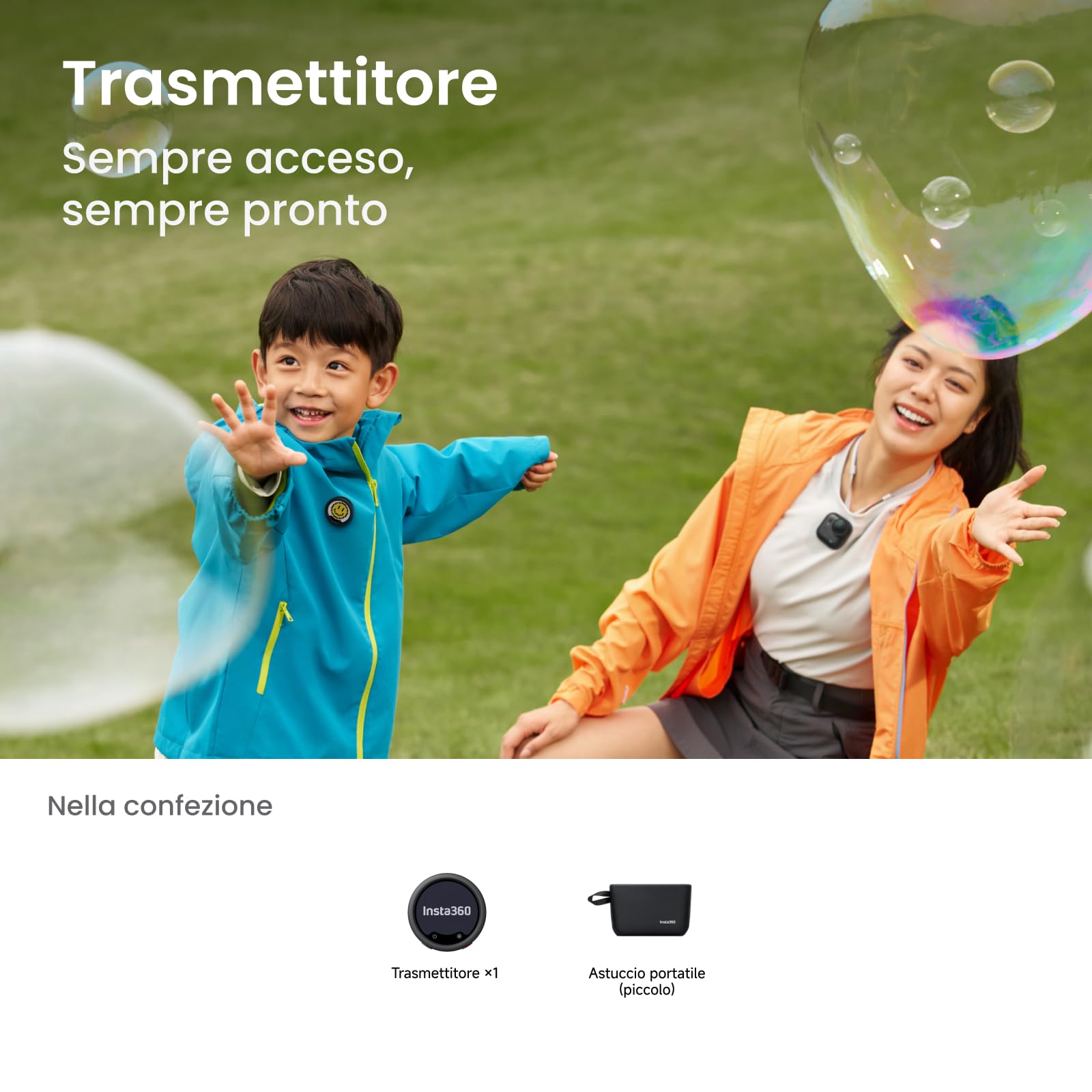 Insta360 Mic Pro Trasmettitore Nero grafite, mini microfono lavalier wireless per iPhone/videocamera/Android, cattura video, Bluetooth, display E-ink personalizzabile, 3 mic