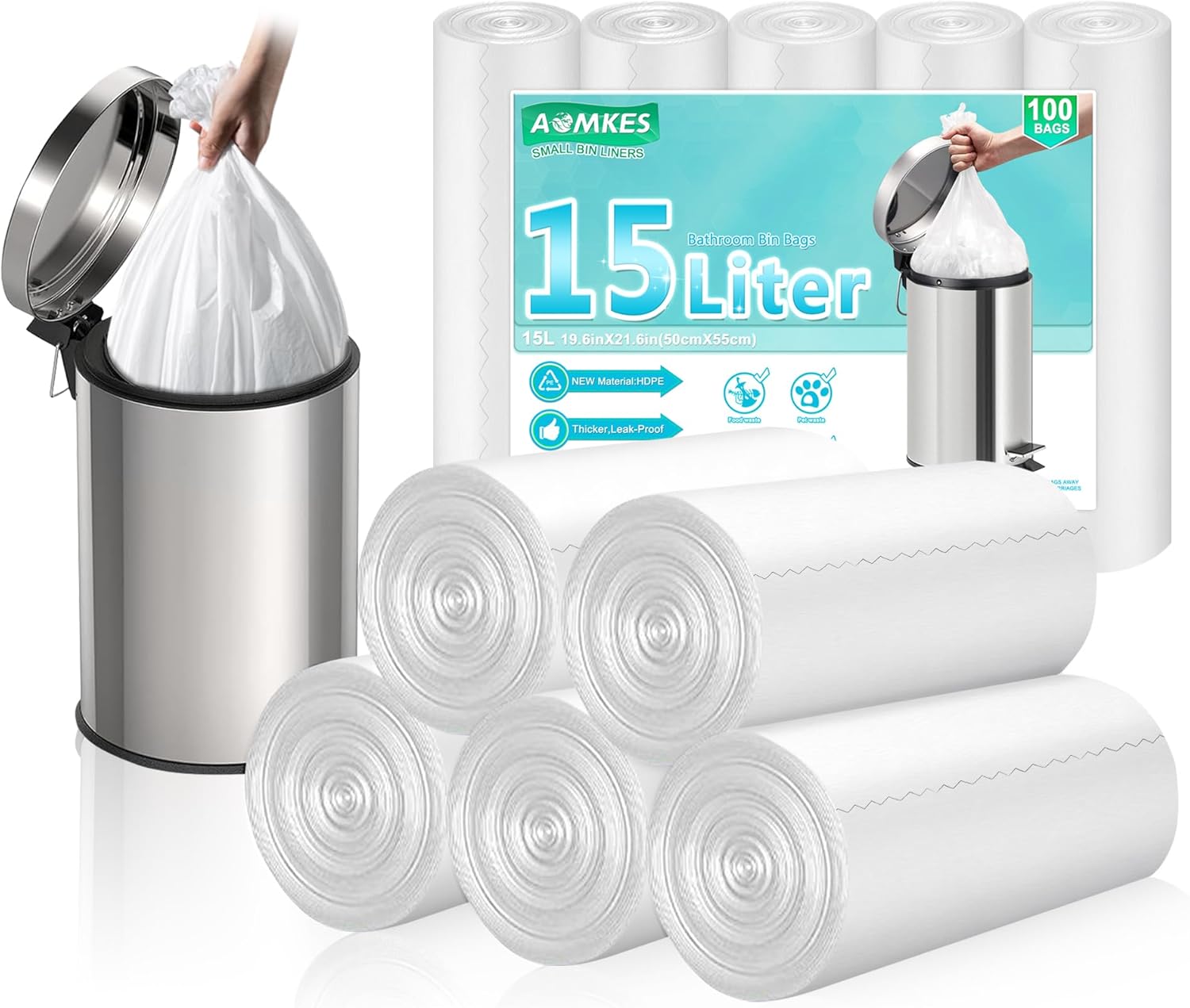 AOMKES Small Garbage bags Pedal Bin Liners 15L,100 Ct Food Waste Bin