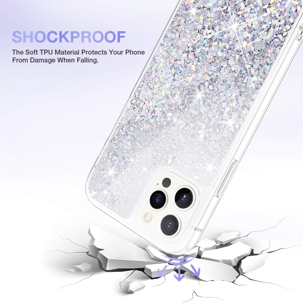 Maxdara Glitter Case for iPhone 12 Pro Max Case Girls Women Shiny Bling Sparkle Luxury Pretty Case with Screen Protector Soft TPU Protective Phone Case for iPhone 12 Pro Max 6.7 inches (Silver)