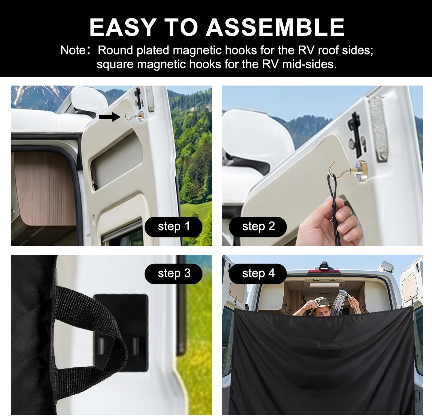 7.5x6FT Camper Van Shower Curtain, Double Layer Black Large Car Privacy Curtain with Magnetic Hooks, Adjustable Outdoor Shower Changing Cover for Truck RV Camping Travelling
