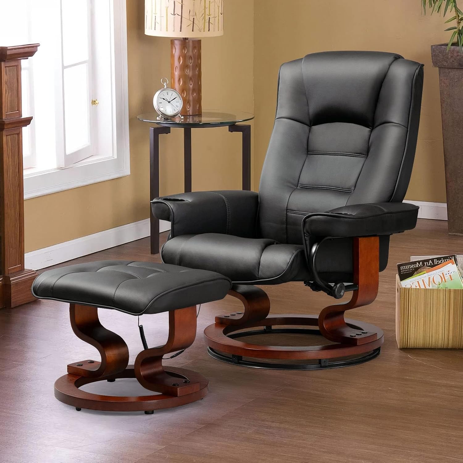 Electric Massage Recliner with Ottoman, Swivel Lounge Chair with Footrest and Adjustable Back for Living Room, Office & Bedroom, Faux Leather, Black