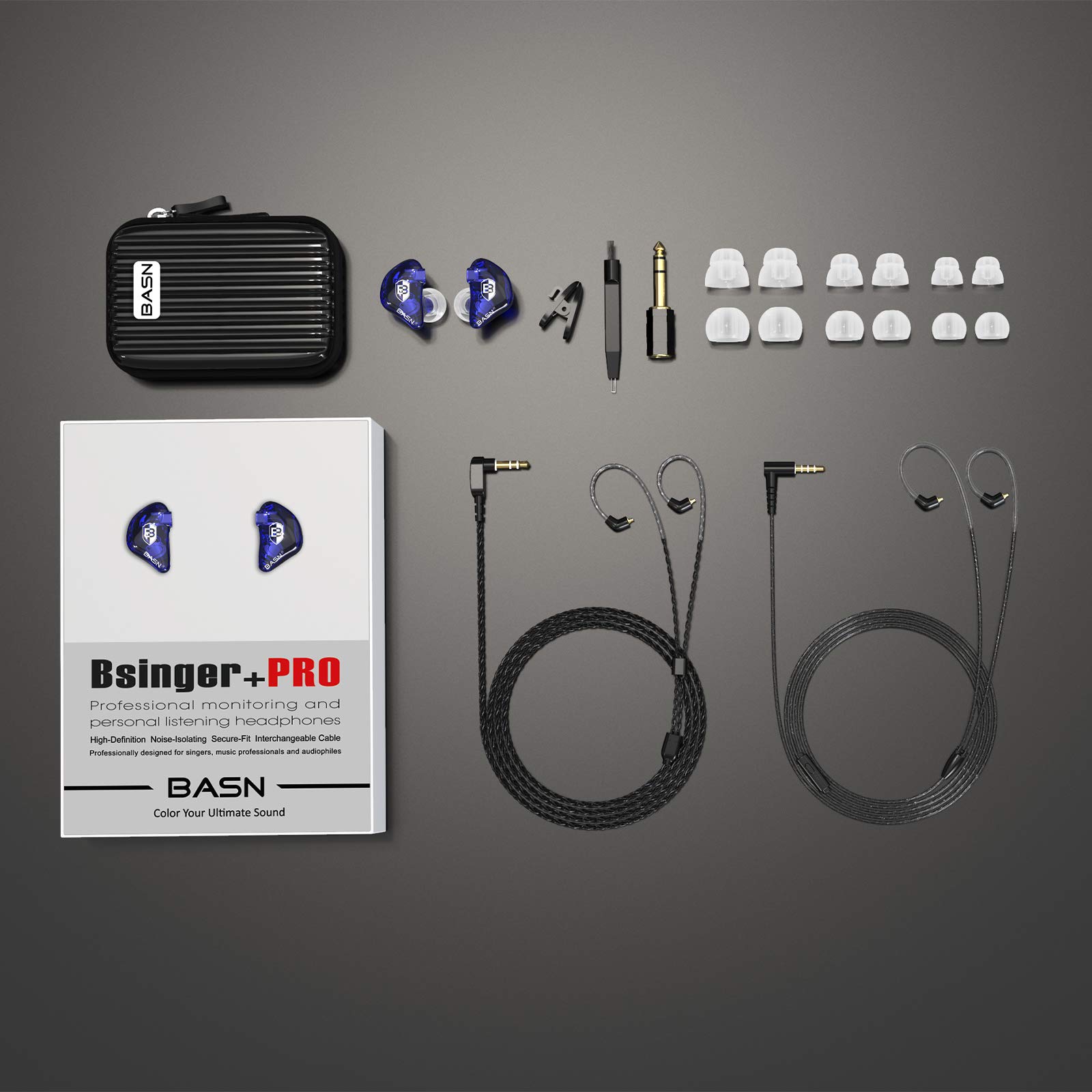 Basn Bsingerbc100 Singer Casque avec câble MMCX Amovible, Suppression du Bruit in-Ear Moniteur Écouteurs (Bleu Marine) Pro Blue
