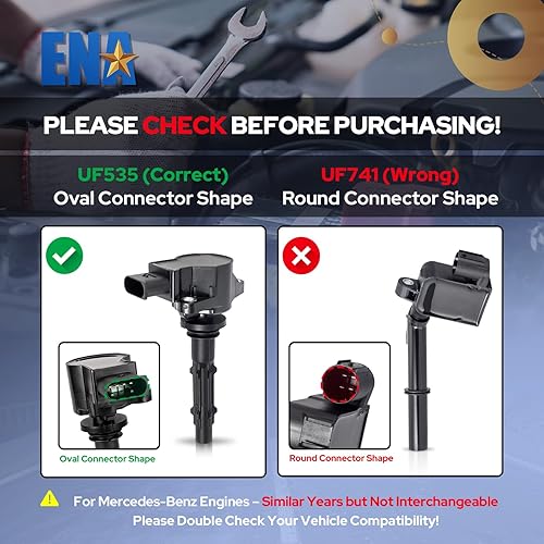 Miniatura 2 de ENA Paquete de 6 bobinas de encendido UF535 y 95983 bujías de iridio 2.5L 3.0L 3.5L V6 compatibles con Mercedes-Benz C230 C280 C300 C350 CLK350 E350