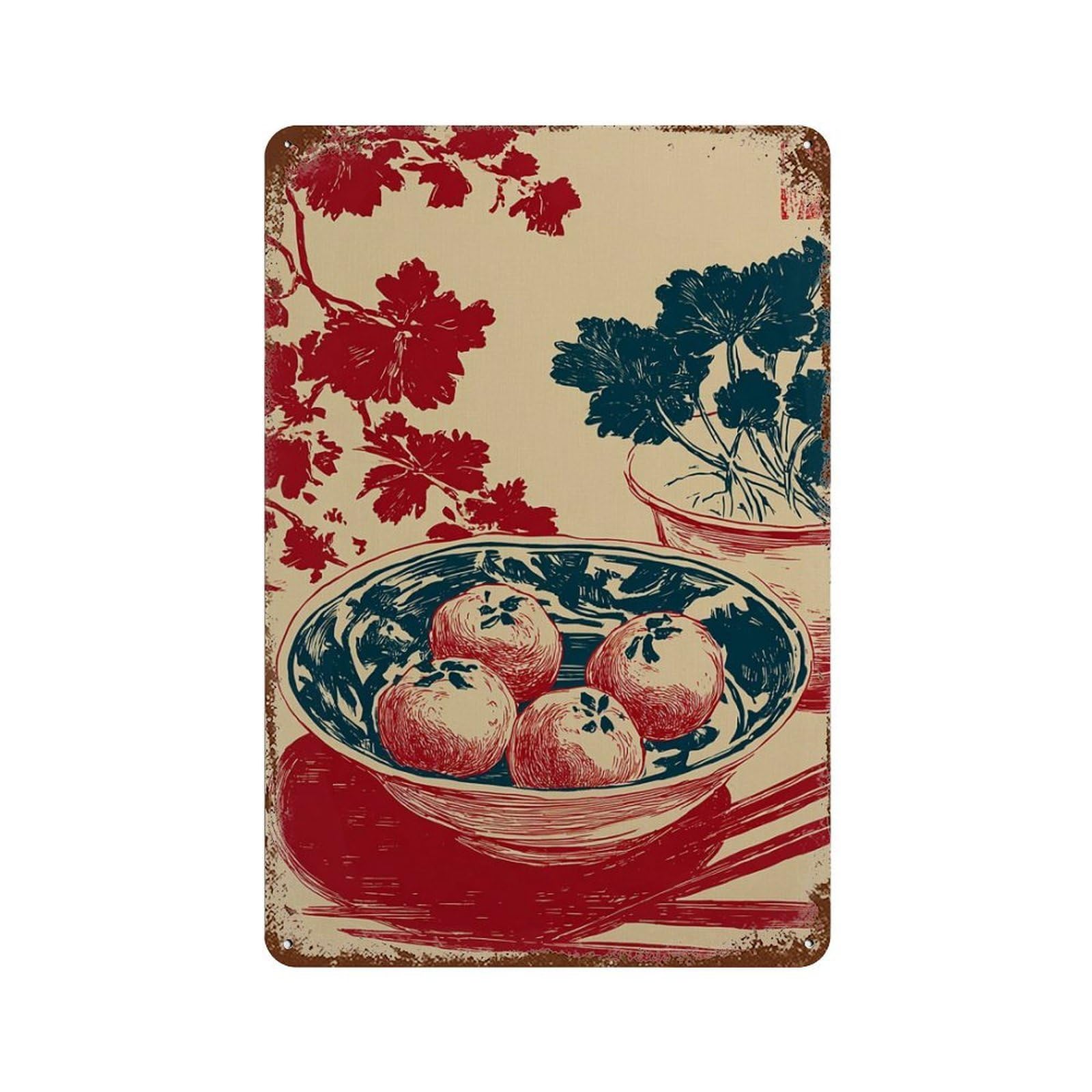 xiaoxiaoshen Japanese Food Retro Takoyaki Red Blue Kitchen Minimal Osaka Style Woodblock Wall Decor Art Metal Tin Poster Modern Home Decor Art Home Bar Shop Decorations Vintage Sign 30x20cm