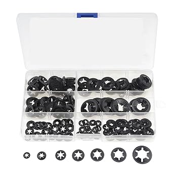 260PCS/Box M3-12 Set Manganese Steel Push On Washer Retaining Lock Internal Tooth Star Lock Washers Set Fasteners Assortment Kit