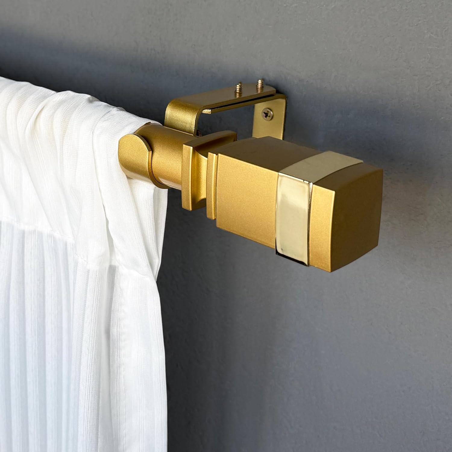 Adjustable 72-144 Inch Gold Curtain Rods, 1 Inch Diameter with Cuboid Finials, Fits 68-140 Inches Windows, Heavy Duty Decorative Window Drapery Rod