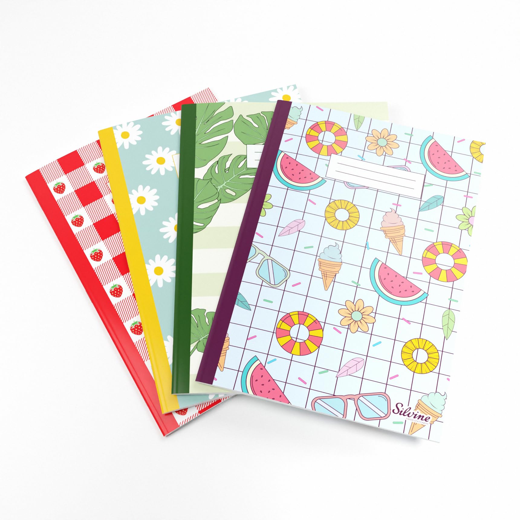 Silvine A4 Notebooks in 4 Assorted Marlene West Designs. 80 Pages, Lined with Margin. Ref NBA4SG [Pack of 12], summer garden