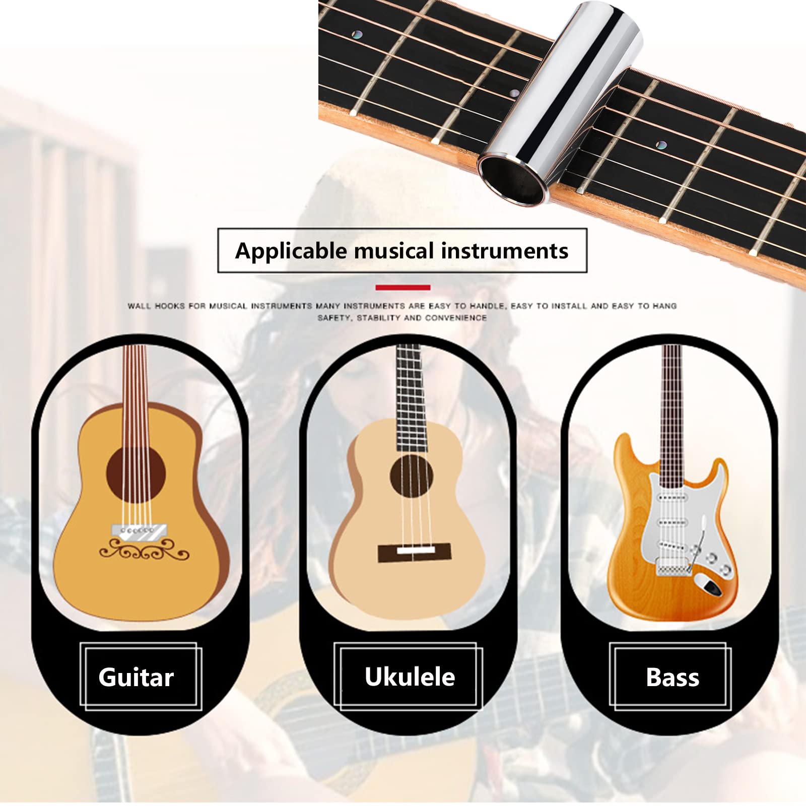 4 Pièces Glissoirs pour Glisse de Guitare en Acier Inoxydable et Verre, 5 Médiators pour Glisse + 4 Médiators du Pouce et Doigt, pour Basses, Moyenne