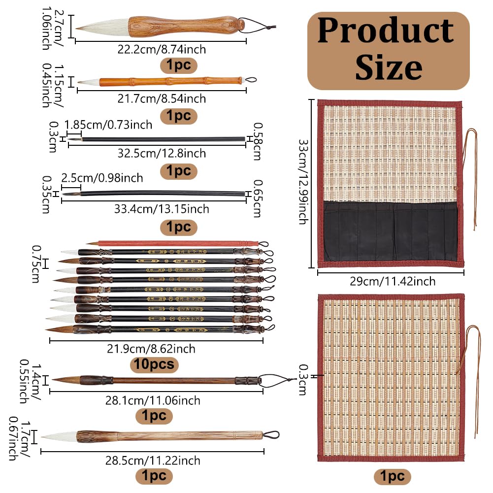 OLYCRAFT 16pz Set di Pennelli per Calligrafia Cinese Set di Pennelli per Acquerello Pennello per Scrittura e Disegno con Portapennelli Arrotolabile per Kanji Cinese Disegno Sumi-E Scrittura Pittura