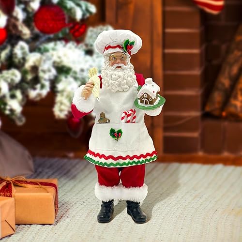 Miniatura 8 de Papá Noel de chef de cocina de 11 pulgadas con casa de jengibre, estatua de resina, estatua de Papá Noel, adorno de decoración de Navidad, regalo de