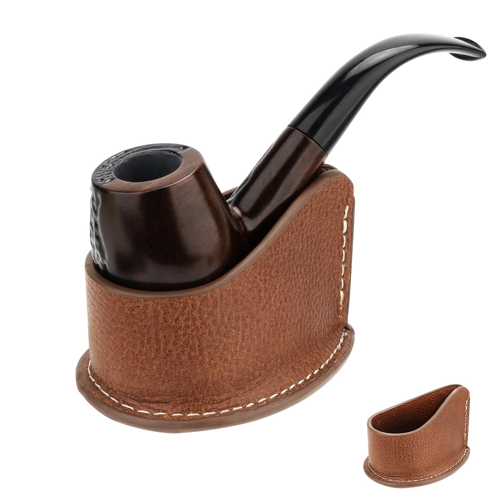 Reignsword Men's Brown Leathern Tobacco Pipe Stand Holder, Family Home Pipe Accessories For Tobacco
