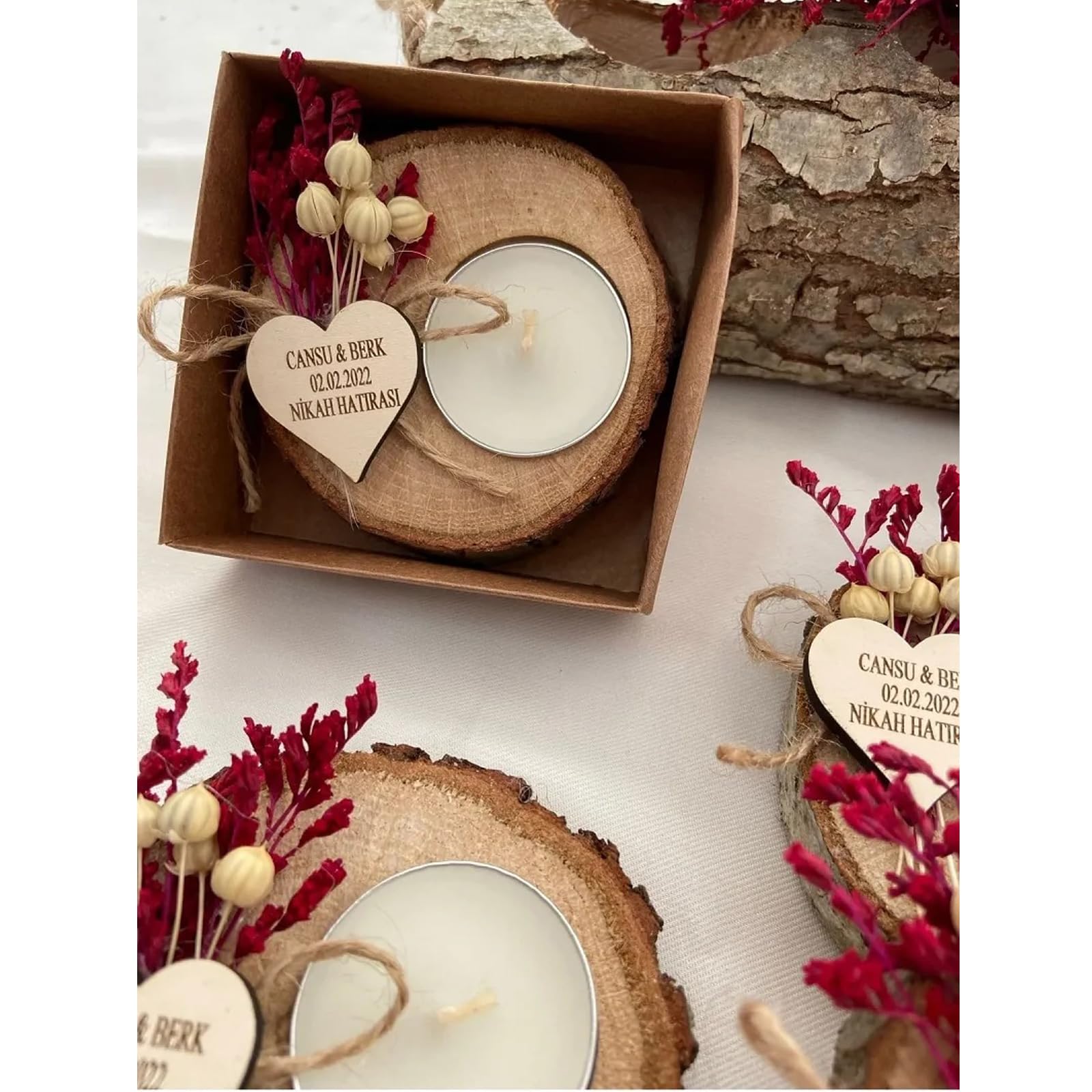 Bougie Personnalisée Mariage,Cadeau D'invités,Bois Supports Pour Bougies Chauffe-plat,Pour Mariage,Fiançailles, Future Mariée,Baptême, Baby Shower, Cadeau Fait à La Main (20pcs)
