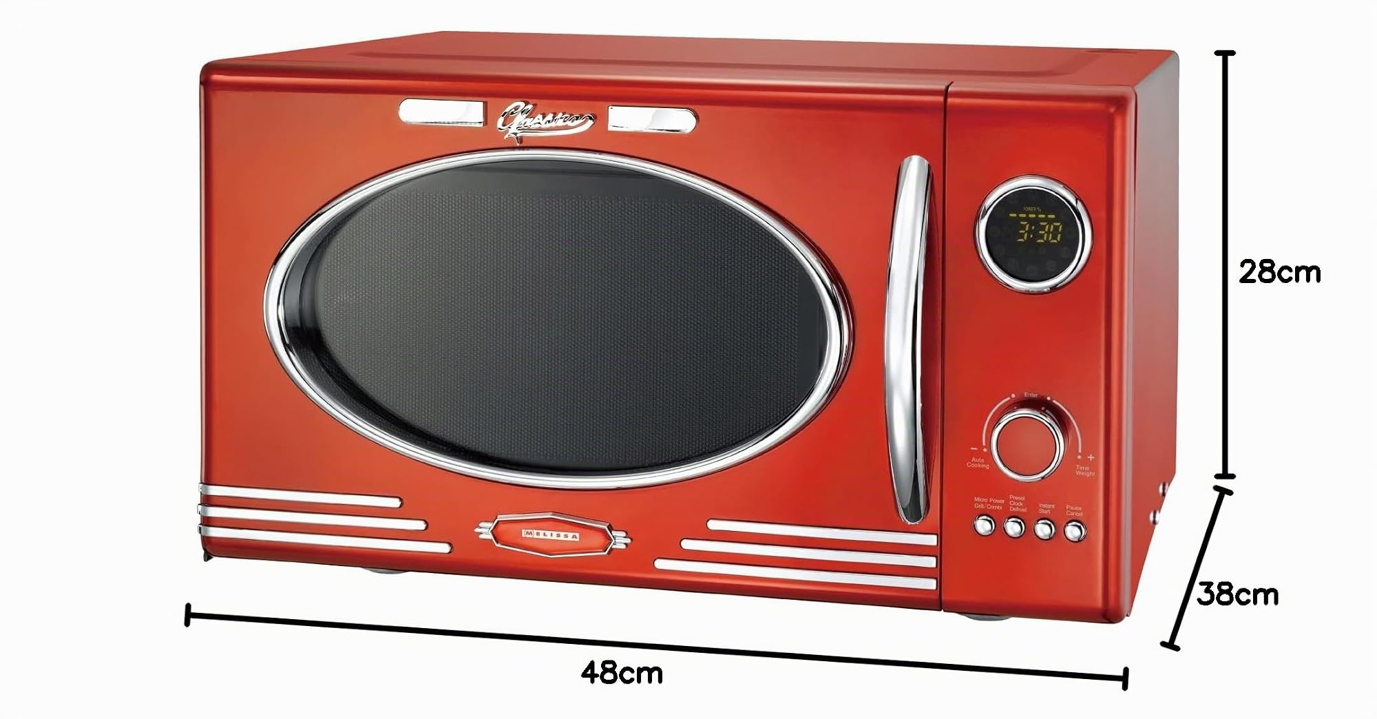 Melissa Four à micro-ondes rétro 16330129-1000 W - cavité 23 L - modèle avec fonction grill - rouge métallisé