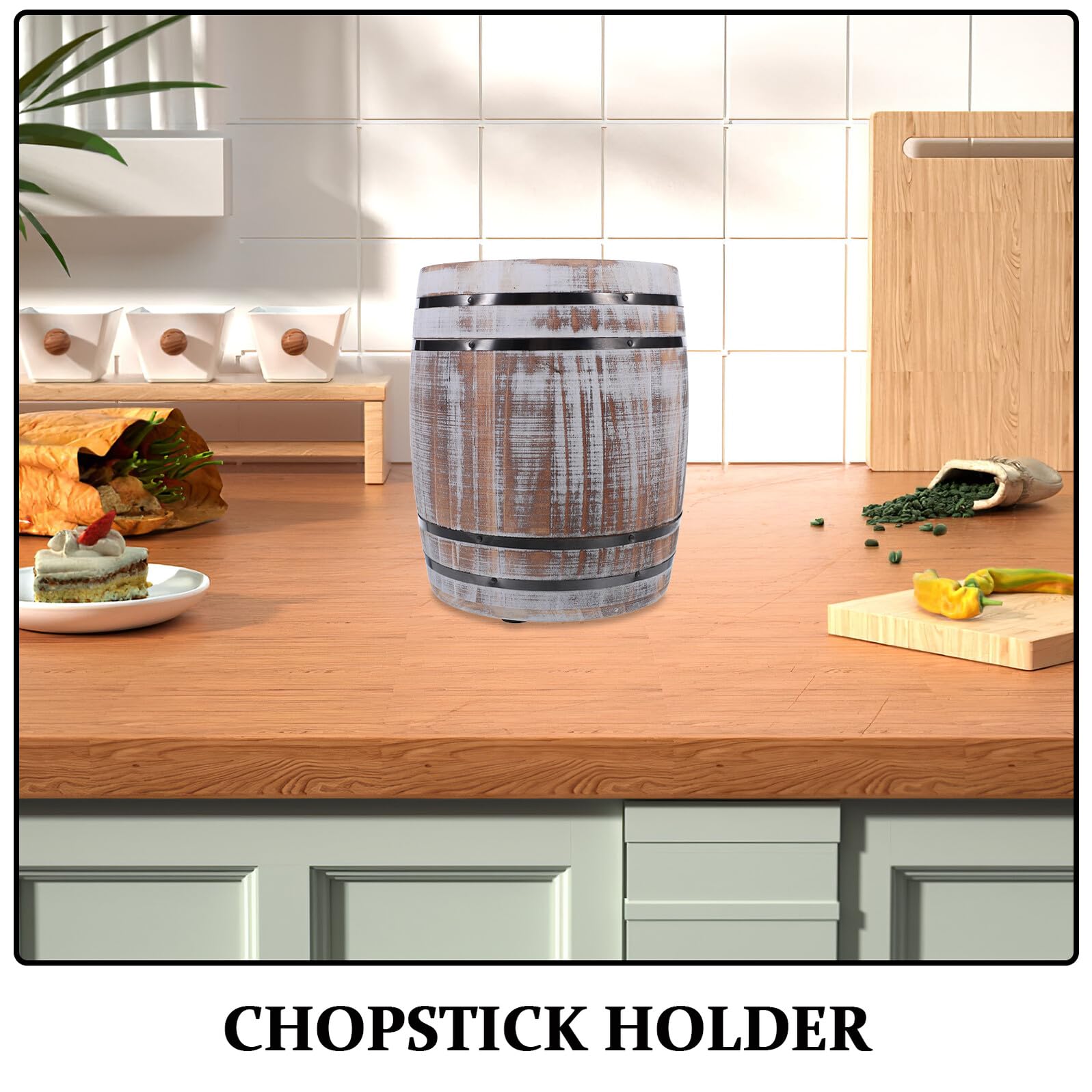 Alipis Caja de Cubiertos Forma de Barril de Madera Natural Organizador Rústico para Guardar Pajitas Cucharillas y Pequeños Utensilios de Cocina Porta Palillos de Madera para Cocina o Barr