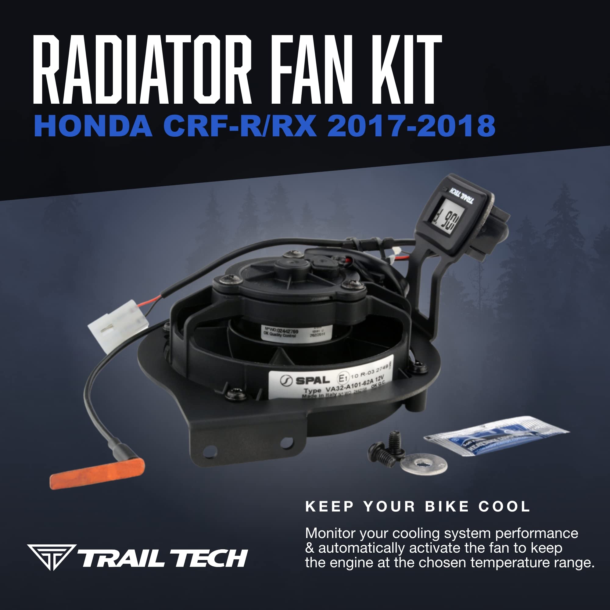 Trail Tech Fan Kit, Motorcycle Radiators, Honda CRF-R, RX 2017-2018, Black, (732-FN13)