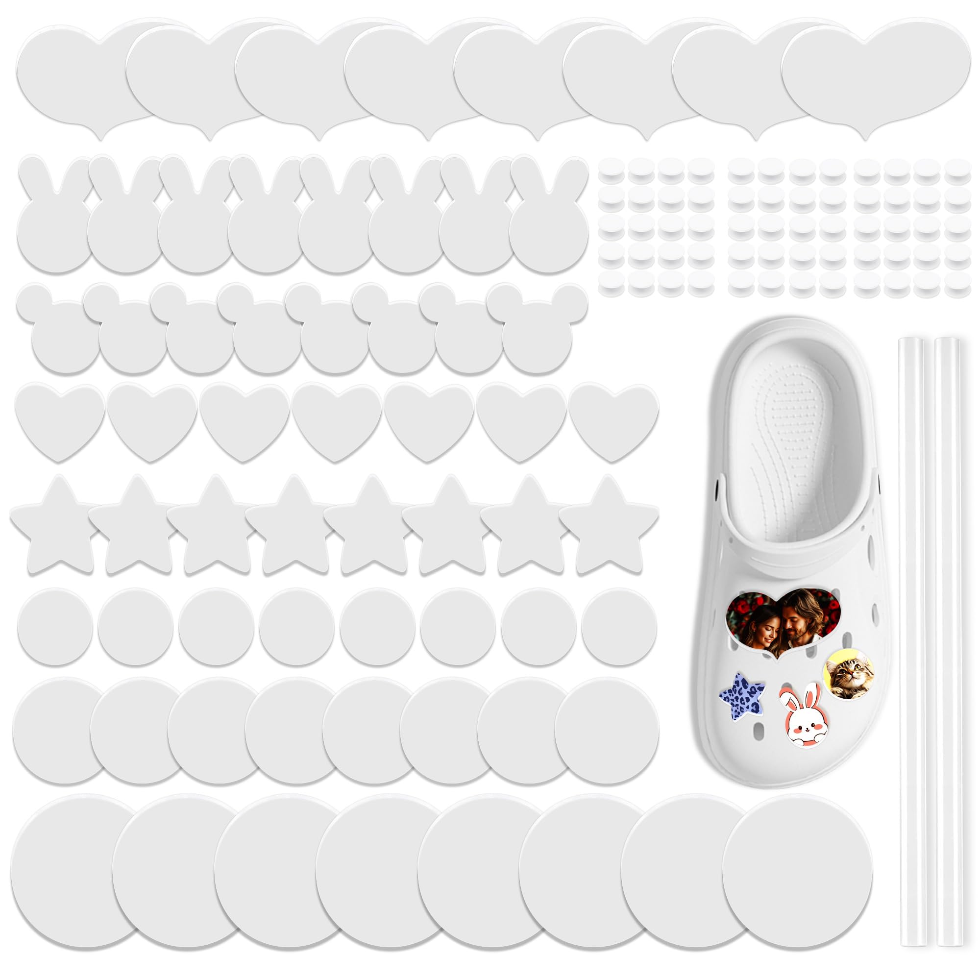 AOUXSEEM Sublimation Shoes Charm Blanks, 60 Sets Heat Transfer Supplies, Shoe Decorations for DIY Custom Clog Pins Kit, Gifts for Women, Girls, Boys,