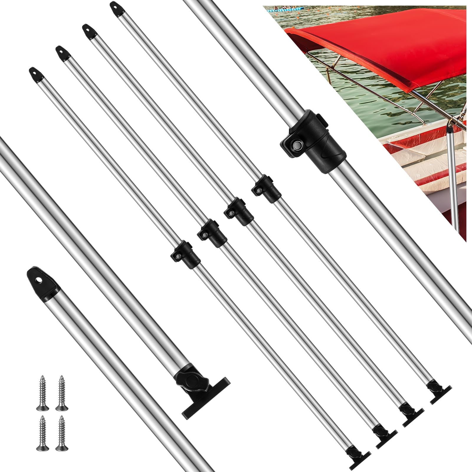 4 Pcs Adjustable Bimini Top Rear Support Pole Marine Grade Aluminum Pole 1” Diameter Bimini Top Parts Bimini Top Support Bimini Tops Accessories Bimini Kits