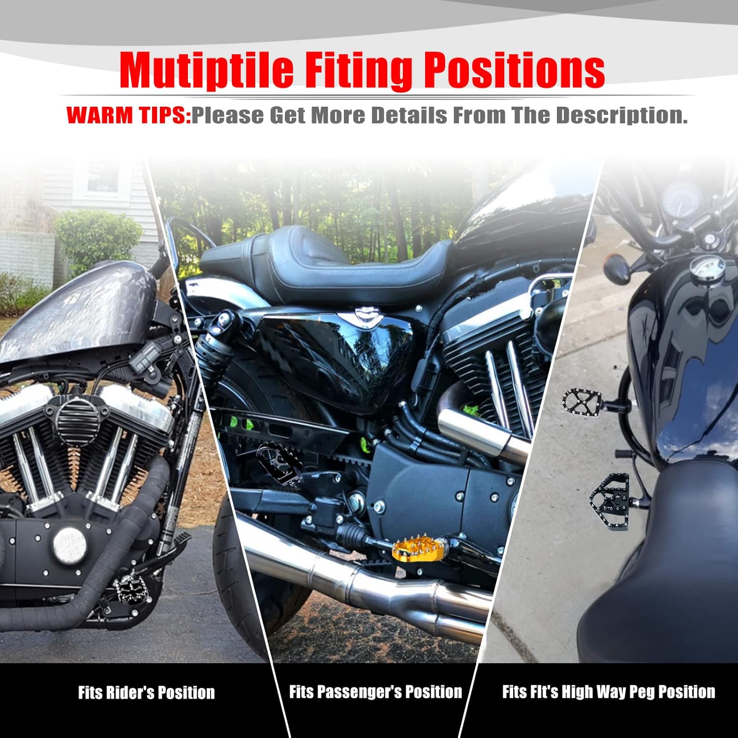 Goldfire Offroad Wide Motorcycle Fat Foot Pegs Pedals, 360° Roating Foot Pedals Footpegs Rests Suit for Harley Dyna Sportster Bobber (Chrome)