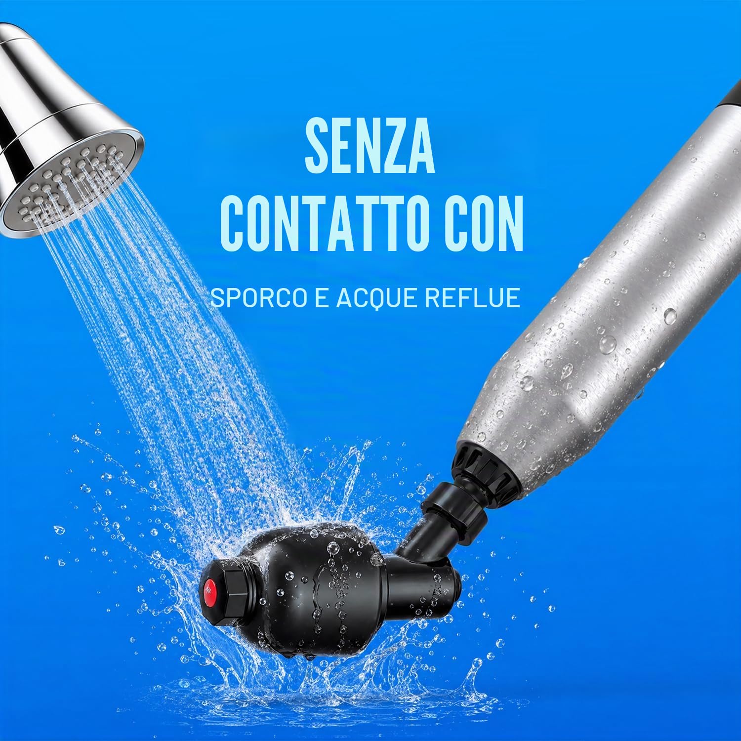 Sturalavandini Elettrico ad Aria Compressa, Stura Scarichi Professionale 1-8 BAR, Pompa a Pressione per WC, Lavandino, Doccia e Tubature, con Testa Antischiasso 120° - Nero Inchiostro