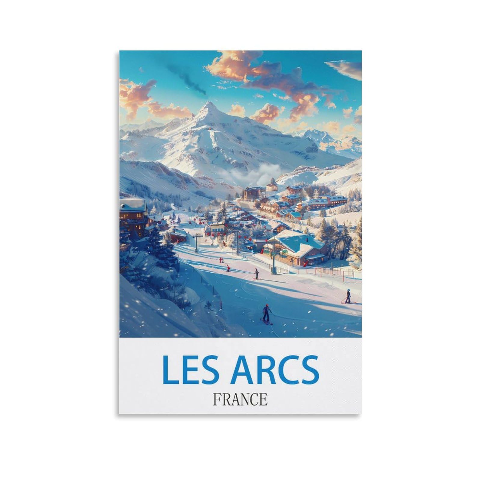 Fzyuen Unframe-Style Les Arcs France Vintage Travel Poster Ski 08X12inch(20X30cm) Canvas Wall Art Prints For Wall Decor Room Decor Bedroom Decor