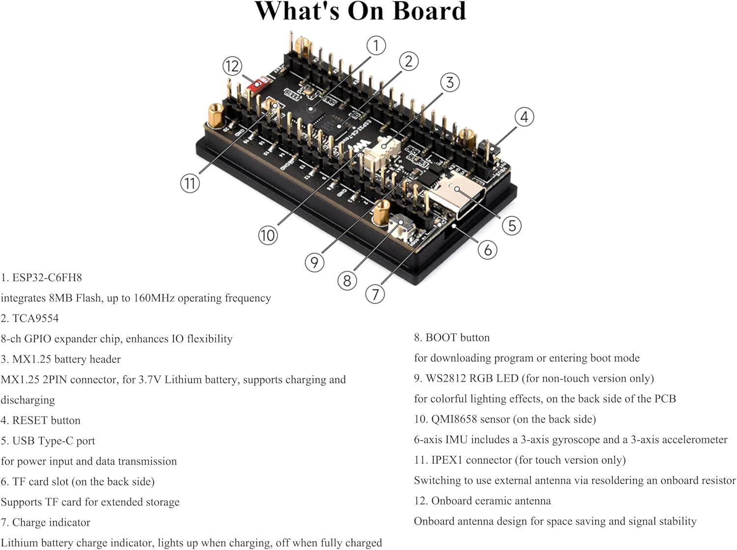 ESP32-C6 with 1.9inch Touch LCD Display Development Board, 170 x 320, 262K Color, 160MHz Running Frequency RISC-V Single-Core Processor, W-iF-i 6 & Blue-Tooth, Supports 90° Hardware Rotation