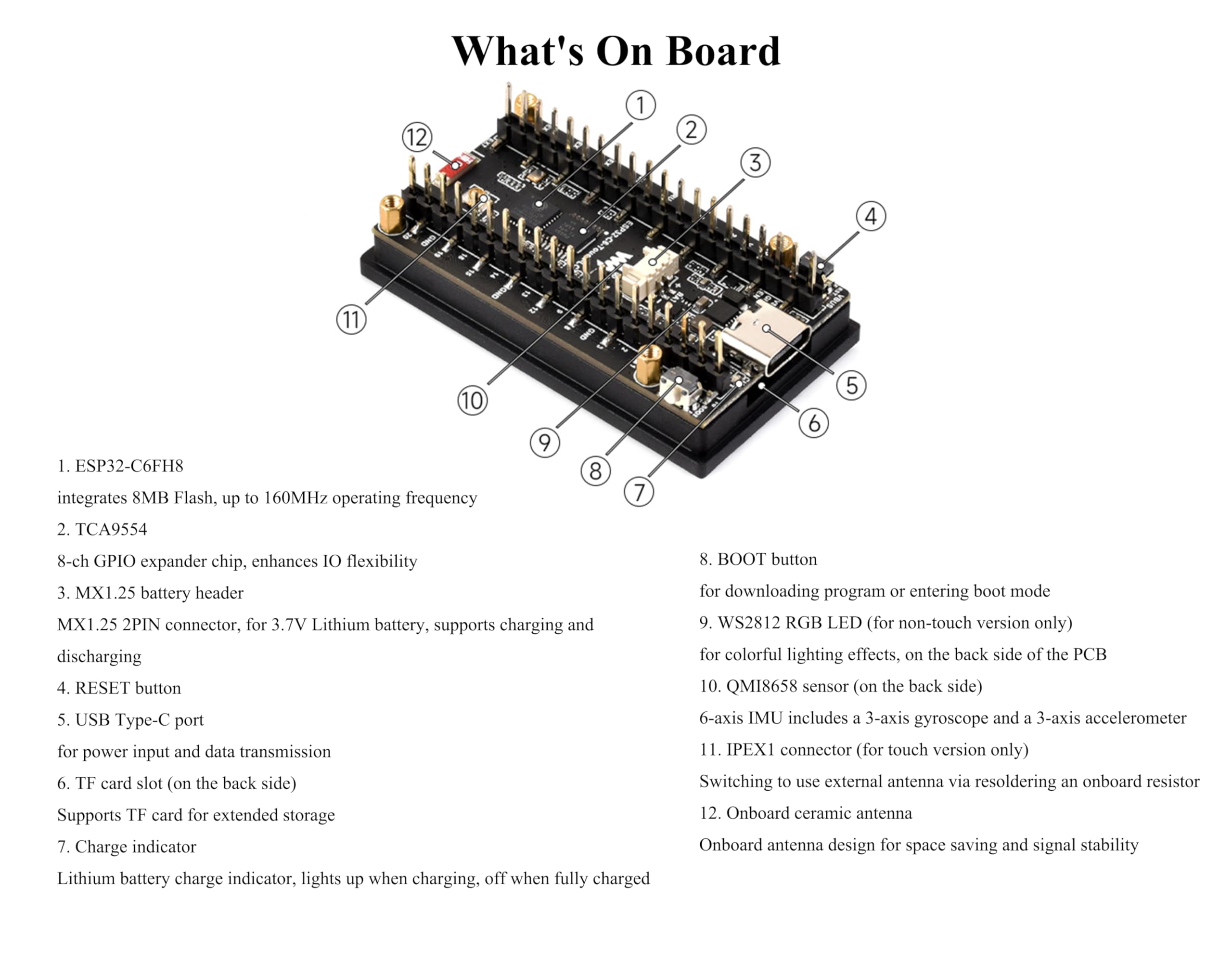 Waveshare ESP32-C6 1.47inch Display Dev Board, 172×320, 262K Color, 160MHz Running Frequency Single-core, Supports WiFi 6 & Bluetooth, With Colorful RGB LED, ESP32 With Display, With Pinheader