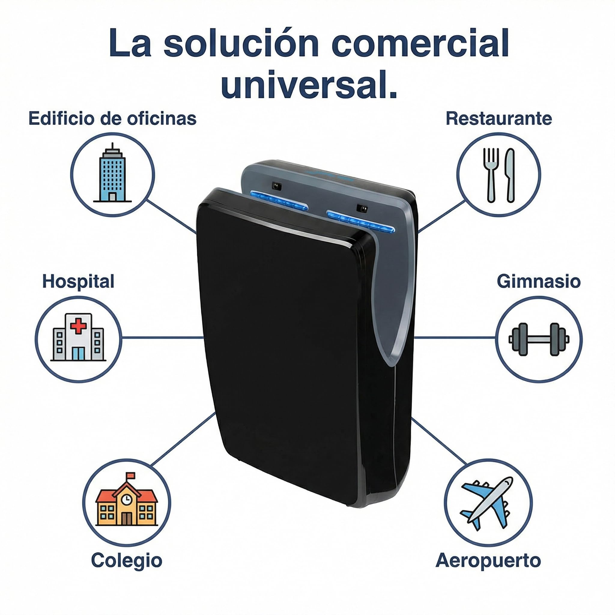 Secador de Manos Comercial Jofel Jet Smart de Alta Velocidad, Cortina de Aire Automática (540 Km/h, 1500W), Montaje en Pared con Filtro HEPA, Carcasa ABS Antibacteriana, Hecho en la UE, Negro Mate