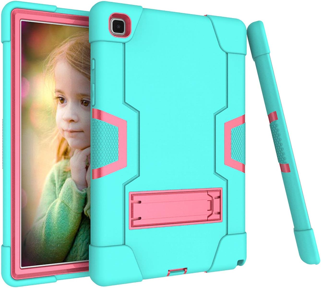 Bingcok Case for Galaxy Tab A7 10.4 Case 2020, Heavy Duty Rugged Full-Body Hybrid Shockproof Drop Protection Cover for Samsung Galaxy Tab A7 10.4 2020 Model SM-T500 /SM- T505 /SM-T507 (2-Aqua+ Rose)