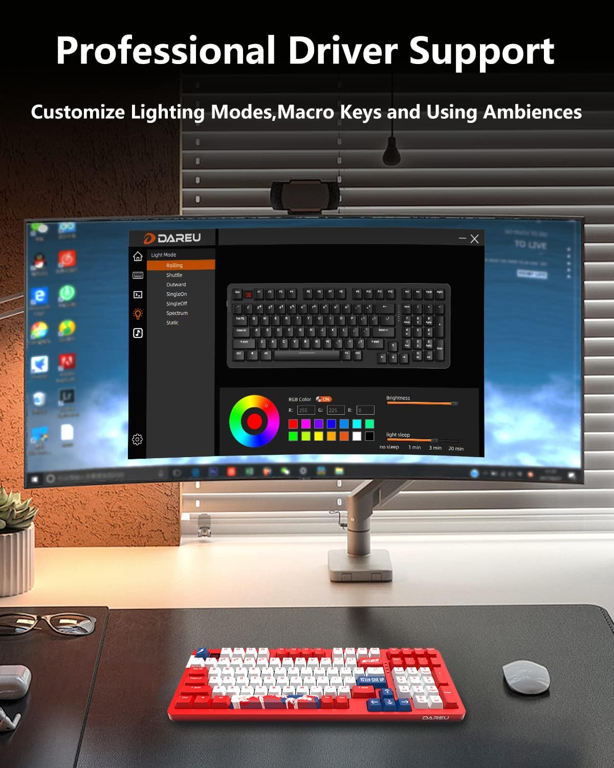 DAREU A98 Pro Tri-Mode Sailing Red Hot Swappable Gasket Structure Mechanical Gaming Keyboard, 98-Key, LED Screen, BT5.1/2.4G/USB-C, RGB Backlit, PBT Double-Shot Keycaps, for Mac & Win (V3 Sky Switch)