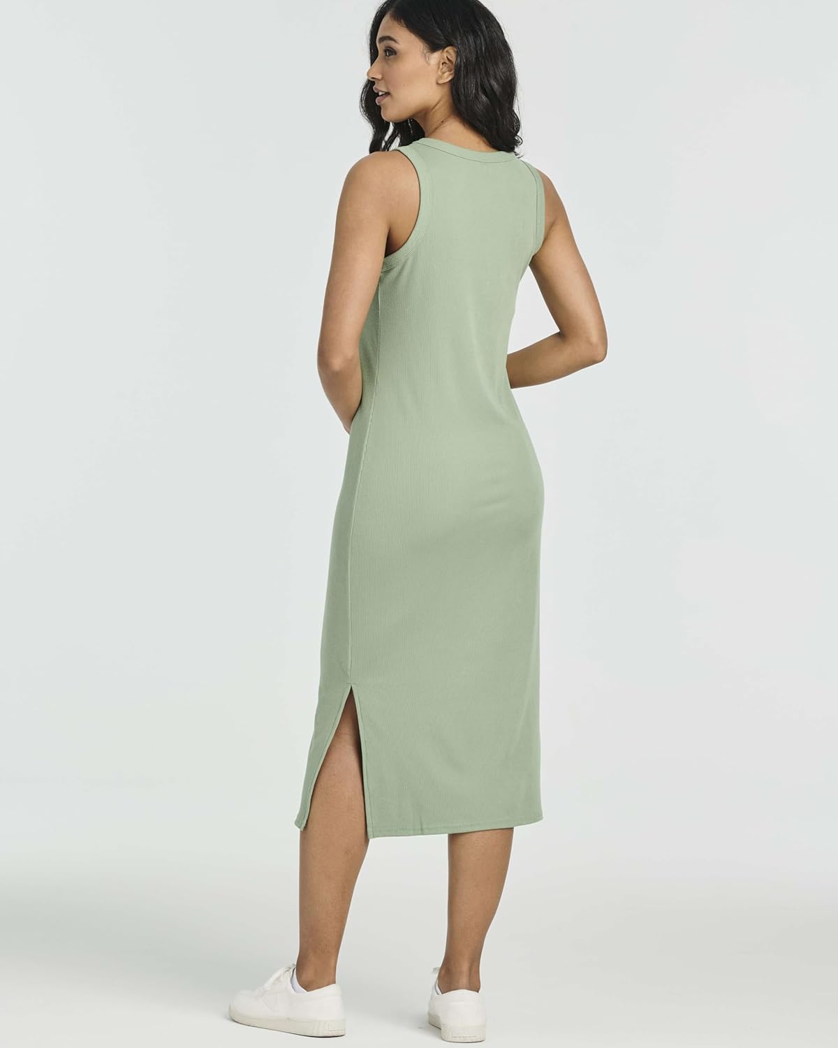 Real Essentials 3 Pack: Women's Ribbed Knit Sleeveless Crew Neck Tank Casual Midi Shift Dress with Slit - Image 5